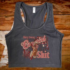 busy doing cowgirl Sh_T Black Crop Tank